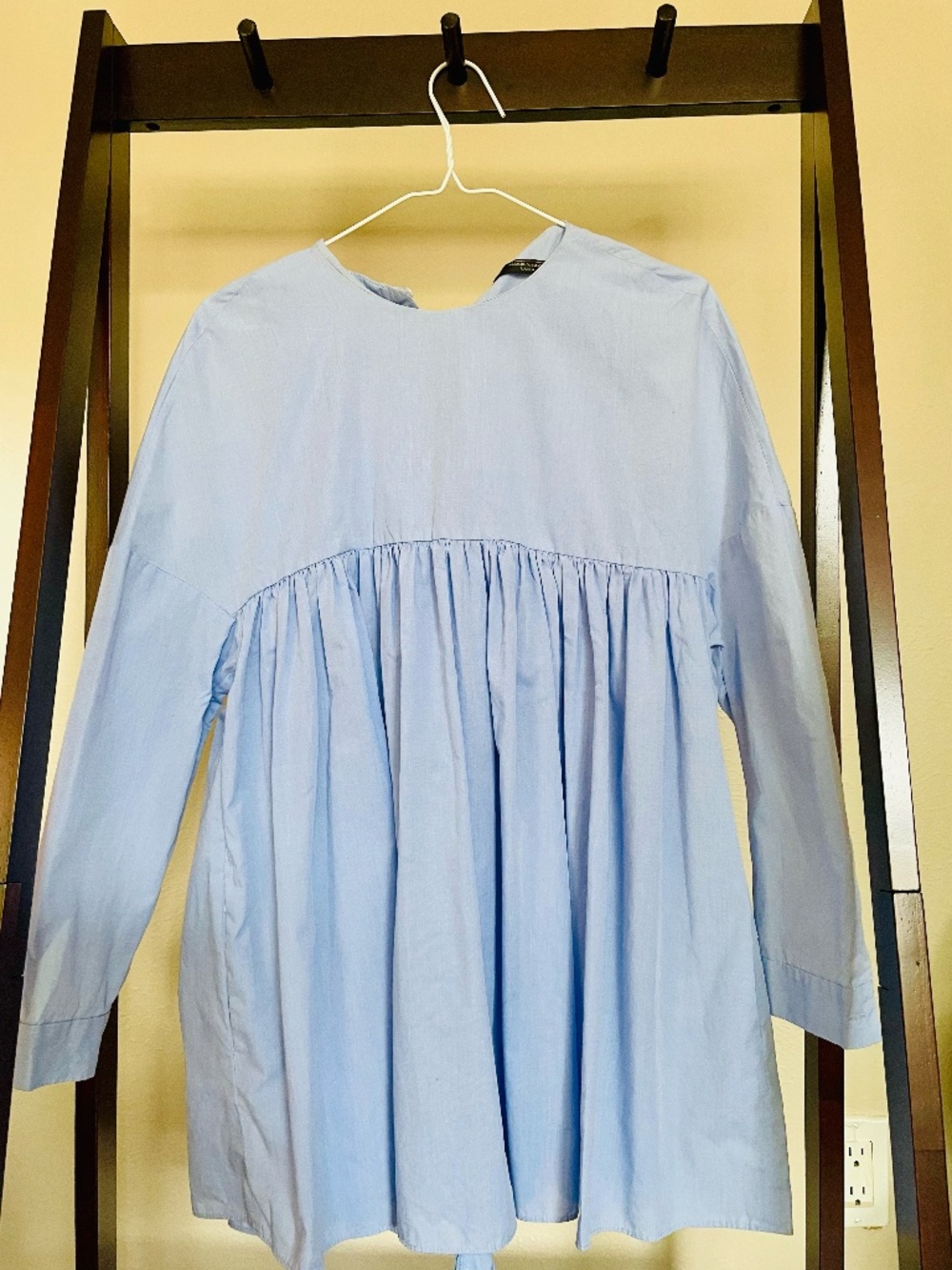 Zara Trafaluc Baby Doll Mini Dress | Baby Blue Cotton | Gathered Skirt | Size S